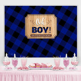 Lofaris Blue and Black Grid Stripe Oh Boy Baby Shower Backdrop